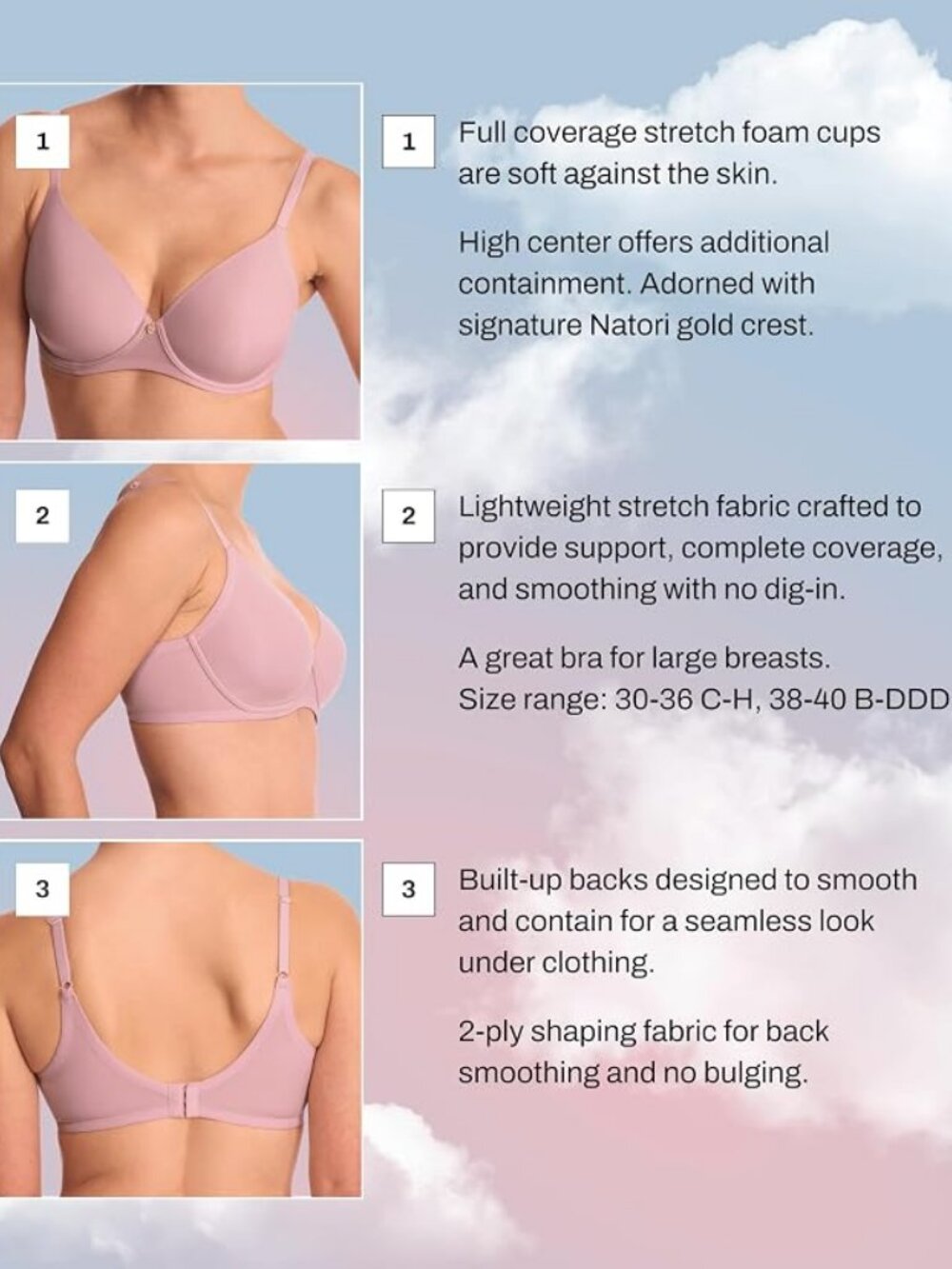 Natori 32DD Cloud Comfort Back Smoothing T-Shirt Bra NWT 731338 Lt Mocha - Picture 5 of 7